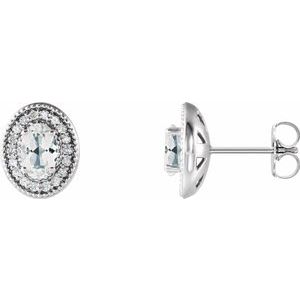 14K White Sapphire & 1/5 CTW Diamond Halo-Style Earrings - Siddiqui Jewelers