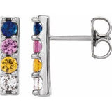 Sterling Silver Natural Multi-Gemstone Bar Earrings Siddiqui Jewelers