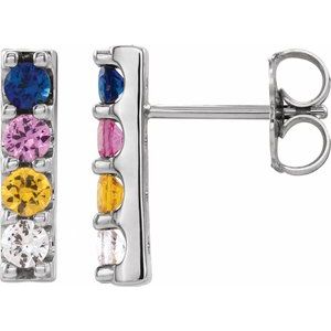 Sterling Silver Multi-Color Sapphire Bar Earrings - Siddiqui Jewelers
