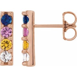 14K Rose Natural Multi-Gemstone Bar Earrings Siddiqui Jewelers