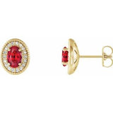 14K Yellow Chatham® Created Ruby & 1/5 CTW Diamond Halo-Style Earrings - Siddiqui Jewelers