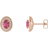 14K Rose Pink Tourmaline & 1/5 CTW Diamond Halo-Style Earrings - Siddiqui Jewelers