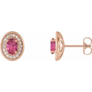 14K Rose Pink Tourmaline & 1/5 CTW Diamond Halo-Style Earrings - Siddiqui Jewelers