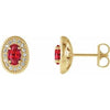 14K Yellow Chatham® Created Ruby & 1/8 CTW Diamond Halo-Style Earrings - Siddiqui Jewelers