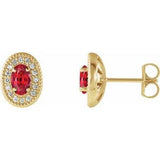 14K Yellow Chatham® Created Ruby & 1/8 CTW Diamond Halo-Style Earrings - Siddiqui Jewelers