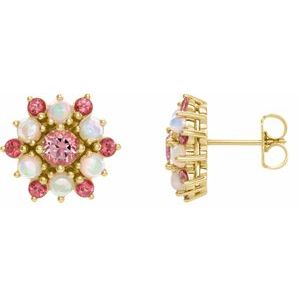 14K Yellow Pink Topaz & Ethiopian Opal Cabochon Earrings - Siddiqui Jewelers