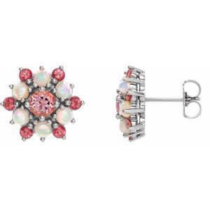 14K White Pink Topaz & Ethiopian Opal Cabochon Earrings - Siddiqui Jewelers