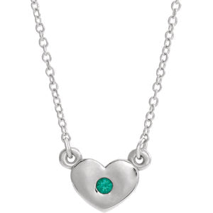 14K White Chatham® Created Emerald Heart 16" Necklace - Siddiqui Jewelers