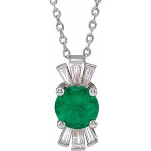 14K White Chatham® Lab-Created Emerald & 1/6 CTW Diamond 16-18" Necklace - Siddiqui Jewelers