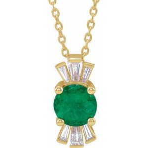 14K Yellow Chatham® Lab-Created Emerald & 1/6 CTW Diamond 16-18" Necklace - Siddiqui Jewelers
