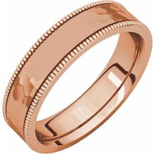 14K Rose 5 mm Flat Milgrain Band with Satin & Hammer Finish Size 10.5 - Siddiqui Jewelers