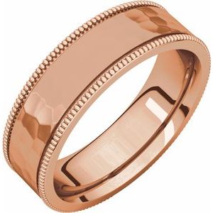 14K Rose 6 mm Flat Milgrain Band with Satin & Hammer Finish Size 10 - Siddiqui Jewelers