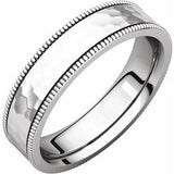 14K White 5 mm Flat Milgrain Band with Satin & Hammer Finish Size 5 - Siddiqui Jewelers