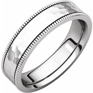 14K White 5 mm Flat Milgrain Band with Satin & Hammer Finish Size 11 - Siddiqui Jewelers