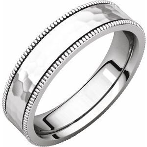 14K White 5 mm Flat Milgrain Band with Satin & Hammer Finish Size 5 - Siddiqui Jewelers