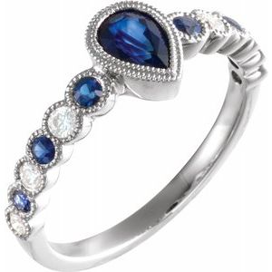 14K White Blue Sapphire & 1/6 CTW Diamond Ring - Siddiqui Jewelers