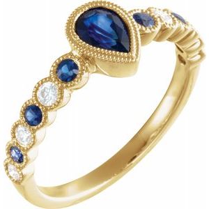 14K Yellow Blue Sapphire & 1/6 CTW Diamond Ring - Siddiqui Jewelers