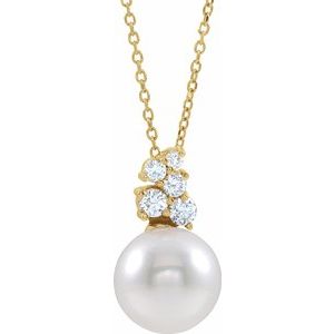 14K Yellow Freshwater Cultured Pearl & 1/4 CTW Diamond 16-18" Necklace - Siddiqui Jewelers
