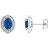 14K White Chatham® Created Blue Sapphire & 1/5 CTW Diamond Halo-Style Earrings - Siddiqui Jewelers