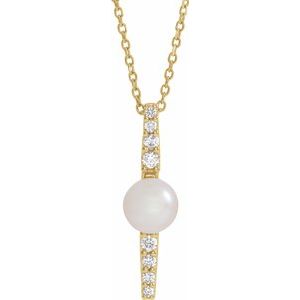 14K Yellow Freshwater Cultured Pearl & 1/6 CTW Diamond 16-18" Necklace - Siddiqui Jewelers
