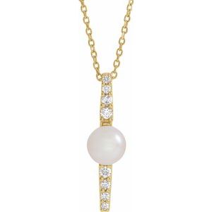 14K Yellow Freshwater Cultured Pearl & 1/6 CTW Diamond 16-18" Necklace - Siddiqui Jewelers
