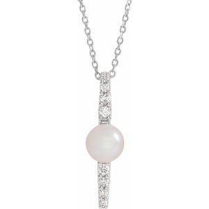 14K White Freshwater Cultured Pearl & 1/6 CTW Diamond 16-18" Necklace - Siddiqui Jewelers