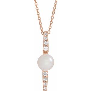 14K Rose Freshwater Cultured Pearl & 1/6 CTW Diamond 16-18" Necklace - Siddiqui Jewelers
