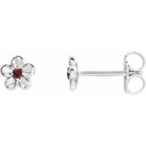 14K White Youth Imitation January Birthstone Flower Earrings - Siddiqui Jewelers