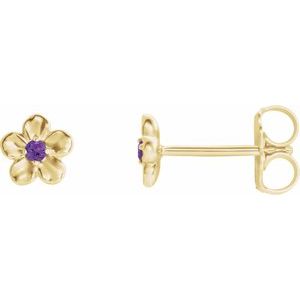 14K Yellow Youth Imitation February Birthstone Flower Earrings - Siddiqui Jewelers