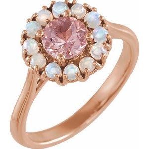 14K Rose Morganite & Ethiopian Opal Halo-Style Ring - Siddiqui Jewelers