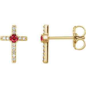 14K Yellow Ruby & .06 CTW Diamond Cross Earrings - Siddiqui Jewelers