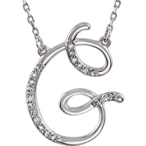 14K White 1/10 CTW Diamond Initial G 17" Necklace - Siddiqui Jewelers