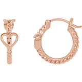 14K Rose Pierced Heart Rope Hoop Earrings - Siddiqui Jewelers
