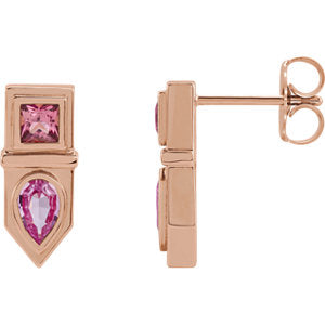 14K Rose Pink Multi-Gemstone Geometric Bar Drop Earrings - Siddiqui Jewelers