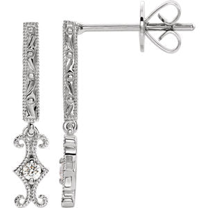 14K White .06 CTW Diamond Design-Engraved Dangle Earrings - Siddiqui Jewelers