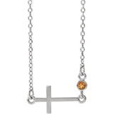 14K White Citrine Sideways Accented Cross 16-18" Necklace - Siddiqui Jewelers