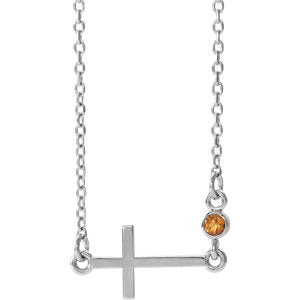 14K White Citrine Sideways Accented Cross 16-18" Necklace - Siddiqui Jewelers