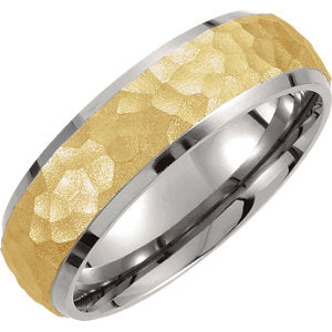 Titanium & Gold Immerse Plated 7 mm Hammered Finish Beveled Edge Band Size 7.5 - Siddiqui Jewelers