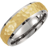 Titanium & Gold Immerse Plated 7 mm Hammered Finish Beveled Edge Band Size 7 - Siddiqui Jewelers