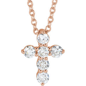 14K Rose 10.2x7.9 mm 1/4 CTW Diamond Cross 16-18" Necklace - Siddiqui Jewelers