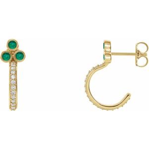 14K Yellow Emerald & 1/4 CTW Diamond J-Hoop Earrings - Siddiqui Jewelers
