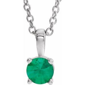 Sterling Silver 6 mm Round Imitation Emerald Birthstone 16-18" Necklace - Siddiqui Jewelers