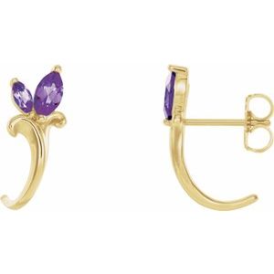 14K Yellow Amethyst Floral-Inspired J-Hoop Earrings - Siddiqui Jewelers