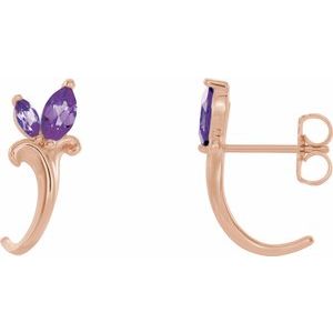 14K Rose Amethyst Floral-Inspired J-Hoop Earrings - Siddiqui Jewelers