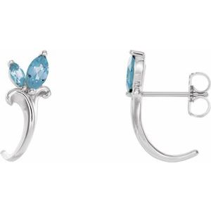 14K White Aquamarine Floral-Inspired J-Hoop Earrings - Siddiqui Jewelers