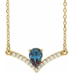 14K Yellow Chatham® Lab-Created Alexandrite & .06 CTW Diamond 18" Necklace - Siddiqui Jewelers