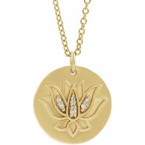 14K Yellow .025 CTW Diamond Lotus 16-18" Necklace - Siddiqui Jewelers