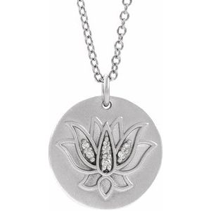 Sterling Silver .025 CTW Diamond Lotus 16-18" Necklace - Siddiqui Jewelers