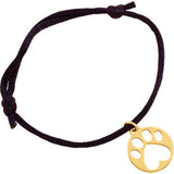 14K Yellow Black Satin Cord Adjustable Bracelet with Paw Charm - Siddiqui Jewelers