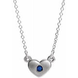 14K White Chatham® Created Blue Sapphire Heart 16" Necklace - Siddiqui Jewelers